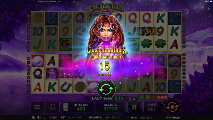 Encharmed Quattro slot bonus win
