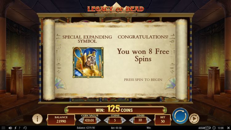 Legacy of Dead slot bonus trigger