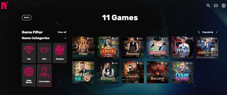 Rocket Casino Live Spelaanbod