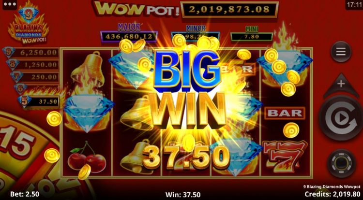 Big Win op Blazing Diamonds Wowpot - Bonus