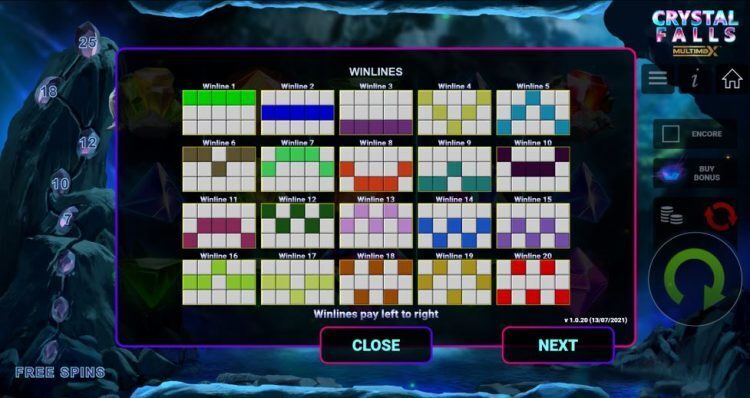 Winlijnen Crystal Falls Multimax - Gameplay