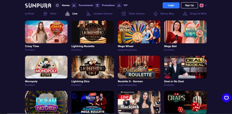Sunpura Live Casino Spelaanbod