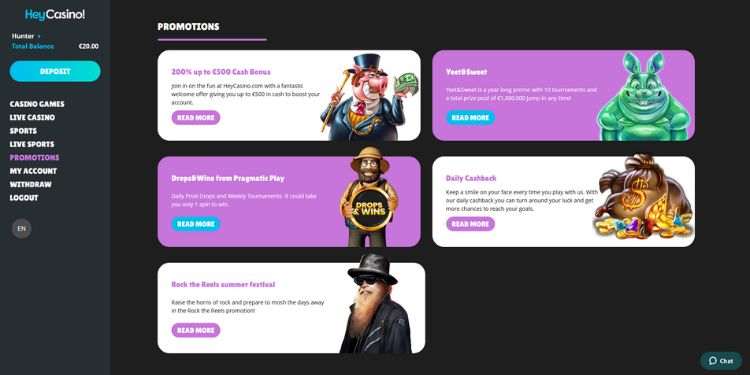 HeyCasino Promoties en Bonussen