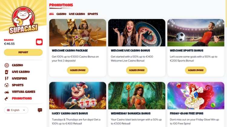 SupaCasi Promoties en Bonussen
