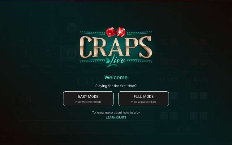 Craps Startscherm