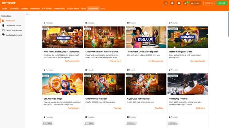 Betsson Promoties en Bonussen