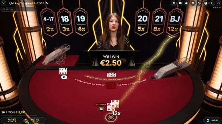 Evolution Lightning Blackjack Gameplay