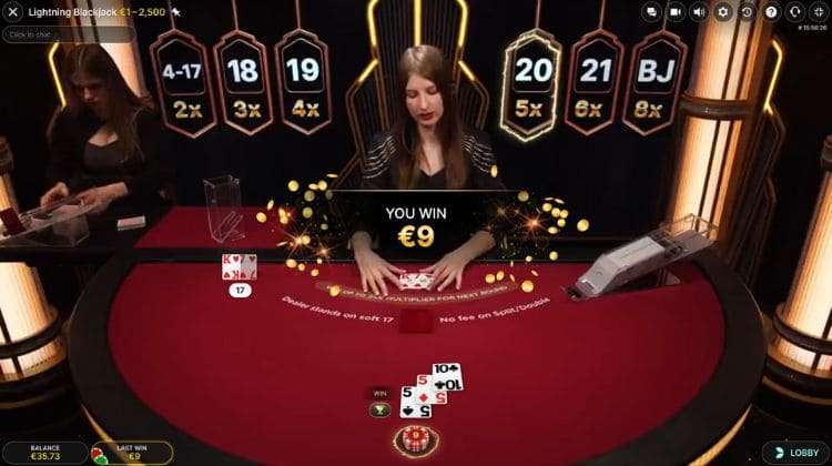 Lightning Blackjack Multiplier Win