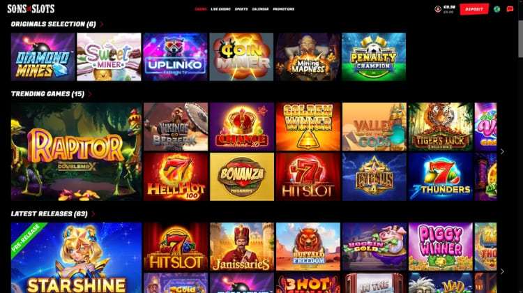 Sons of Slots Casino Spelaanbod