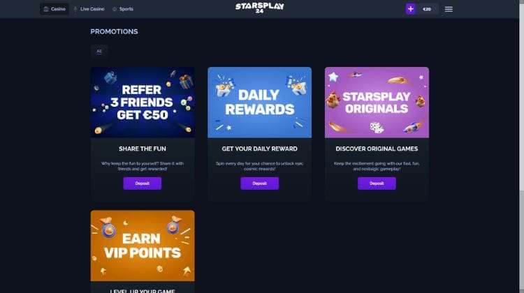 StarsPlay24 Promoties en Bonussen