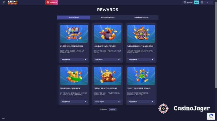 Casino Peaches Promoties en Bonussen