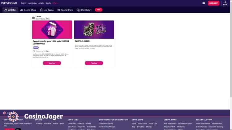 PartyCasino Promoties en Bonussen