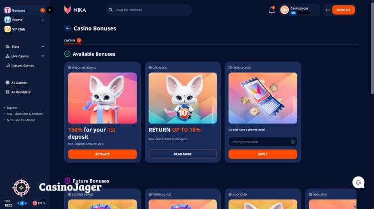 Nika Casino Promoties en Bonussen